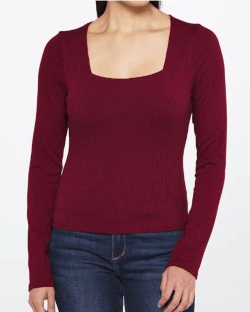 Nine Britton Women's Size Large Burgundy Ribbed Square Neck Long Sleeve Knit Top